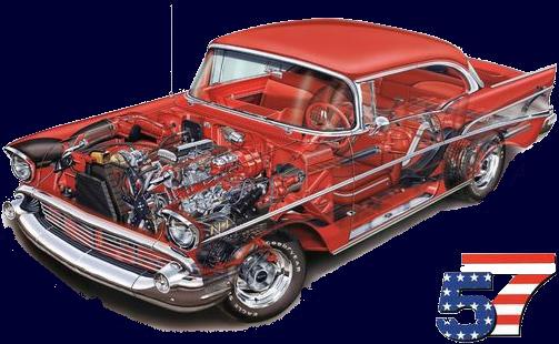 Schnittzeichnung Chevrolet Bel Air 57 Hardtop Coupe